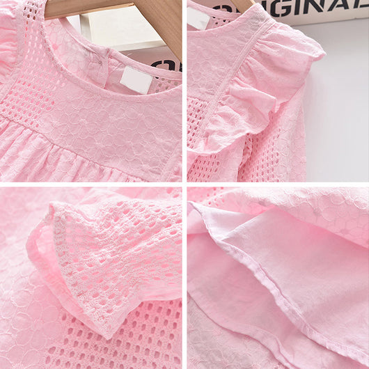 Blusa Infantil de Encaje con Cuello Redondo y Manga Larga - Image 10