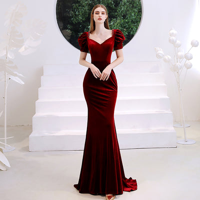 Vestido de Noche Rojo Vino Corte Sirena para Mujer - Image 7