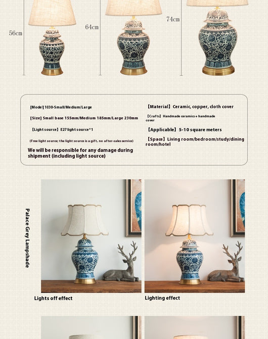 Lámpara de Mesita Porcelana Azul y Blanco Estilo Chino para Dormitorio - Image 19