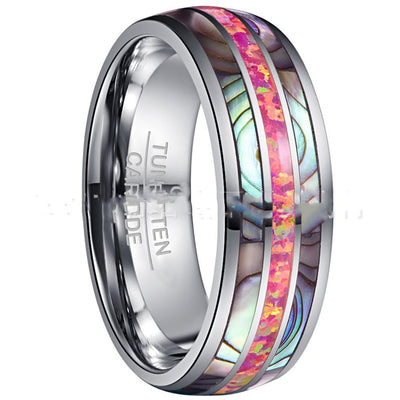 Anillo de Tungsteno con Concha de Abulón Magenta Profundo y Ópalo - Image 5
