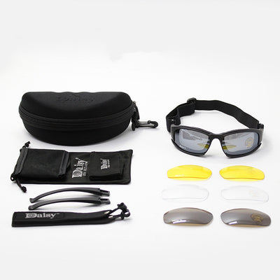 Black full-frame motorcycle goggles with yellow lenses, an adjustable elastic strap, and detachable temple arms. - Image 3
