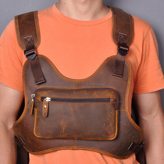 Bolsa de Pecho Vintage en Cuero Genuino para Hombre - Estilo Outdoor