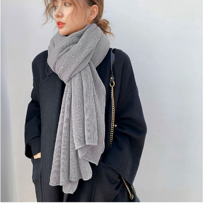 Bufanda de Lana Tejida Pura Color para Mujer - Otoño e Invierno - Image 9