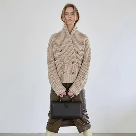 Suéter Elegante de Invierno Mujer Cuello V Doble Abotonado - Image 7