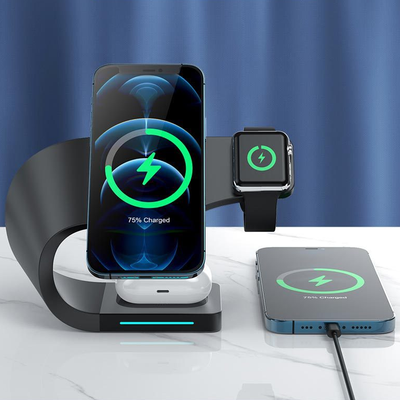 Estación de Carga Inalámbrica 3 en 1 para Smartphone, Reloj y Auriculares