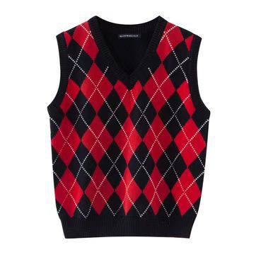Chaleco Tejido Cuadros Diamante Estilo Preppy Retro Versátil - Image 16