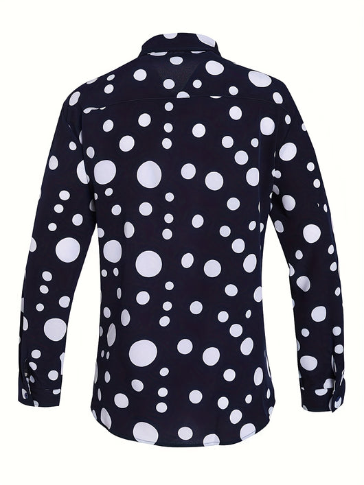 Camisa Casual de Manga Larga con Estampado de Lunares para Adolescentes y Hombres - Image 3