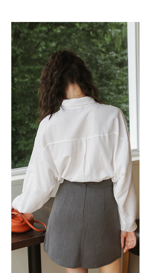 Camisa Azul Manga Larga Estilo Relajado para Mujer - Image 13