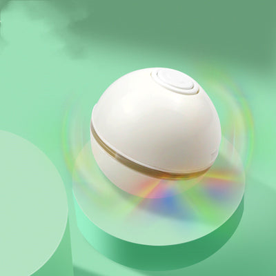White spherical pet toy with a translucent stripe, featuring a black cord attached to a white feather. - Image 7
