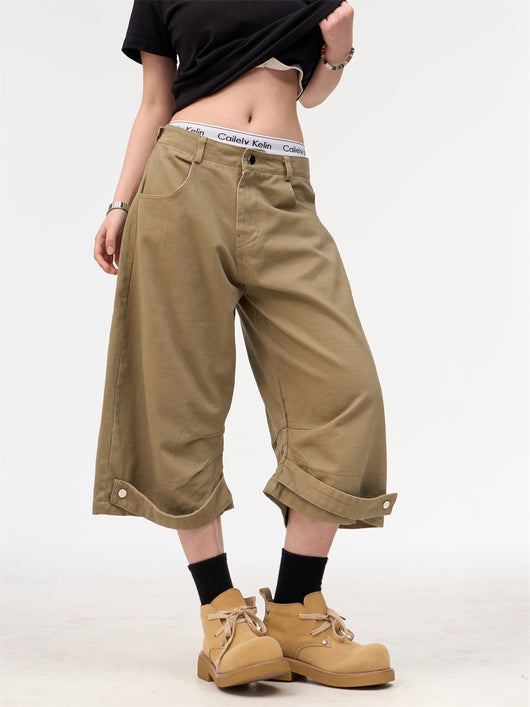 Pantalones Cortos de Trabajo Retro en Khaki para Mujer - Image 2