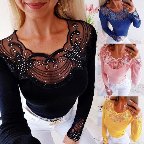 Blusa Elegante con Encaje y Cuentas en la Cintura