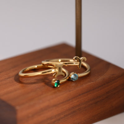 Anillo de Acero Inoxidable con Piedra de Nacimiento del Zodiaco