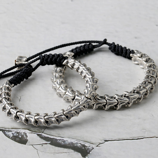 Pulsera Vintage de Plata Esterlina con Serpiente Espinada y Cuerda Tejida Ajustable - Image 6