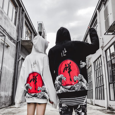 Sudadera Harajuku con Capucha para Parejas - Estilo Wave Print