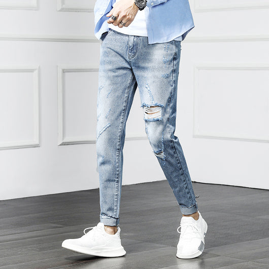 Pantalones vaqueros rotos cropped estilo desgarrado - Image 8