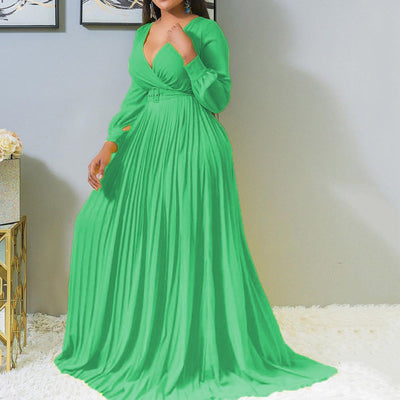 Vestido Largo Africano Mujer Cuello en V Manga Larga Amarillo - Image 6