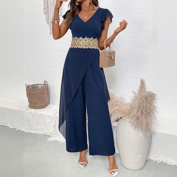 Jumpsuit Elegante con Escote en V y Detalles de Encaje - Image 3