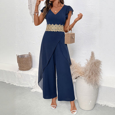 Jumpsuit Elegante con Escote en V y Detalles de Encaje - Image 3
