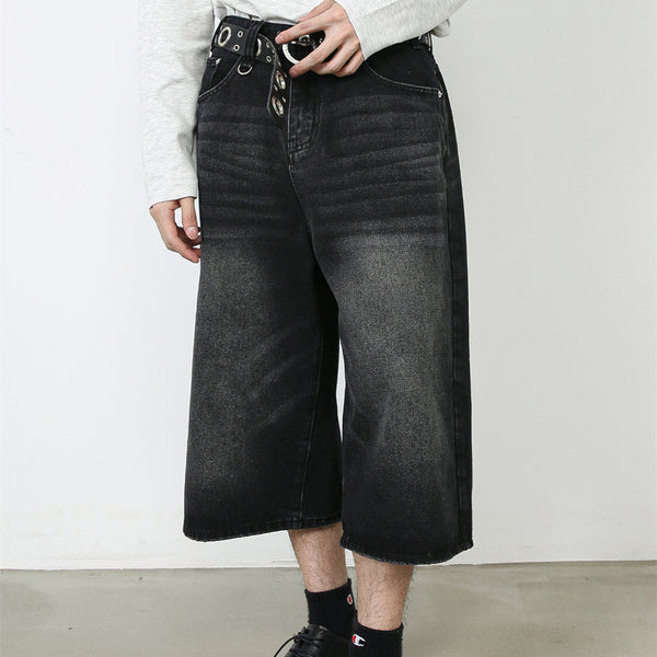 Pantalones Denim Sueltos Grises Estilo Americano Capri