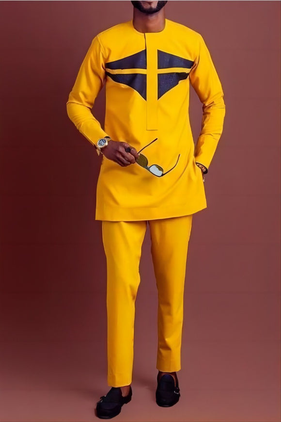 Traje Casual Étnico Africano Amarillo - Conjunto 2 Piezas Camisa y Pantalón