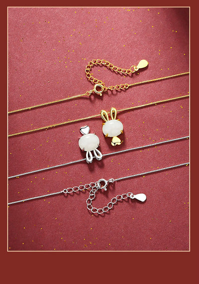 Collar Colgante Conejo de Jade Hetian Natural en Plata S925 - Image 11