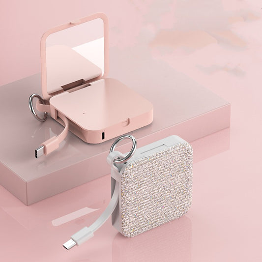 Llavero Powerbank con Espejo de Diamantes y Carga Rápida