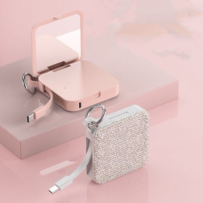 Llavero Powerbank con Espejo de Diamantes y Carga Rápida