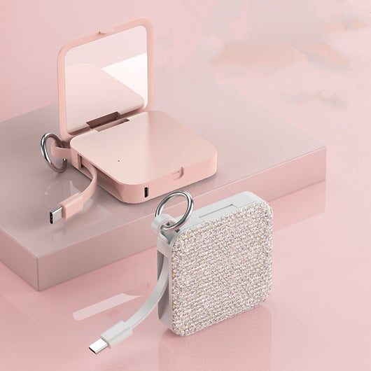 Llavero Powerbank con Espejo de Diamantes y Carga Rápida