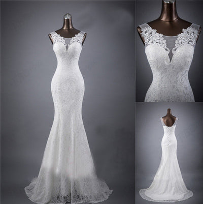 Vestido de Novia Slim Encaje Delicado con Detalle de Cola Doble