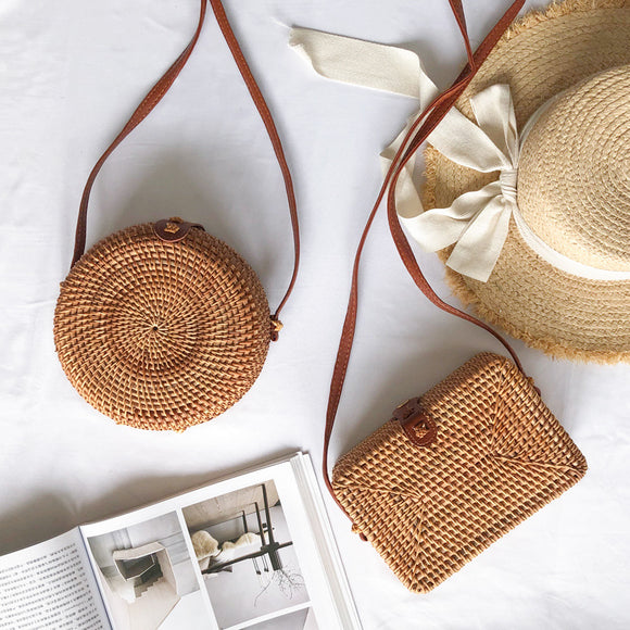Bolsa Crossbody Tejida de Paja - Estilo Vintage Casual Versátil