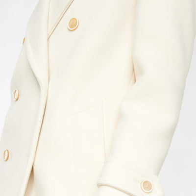 Abrigo Elegante Doble Botonadura Blanco Largo para Mujer - Image 4