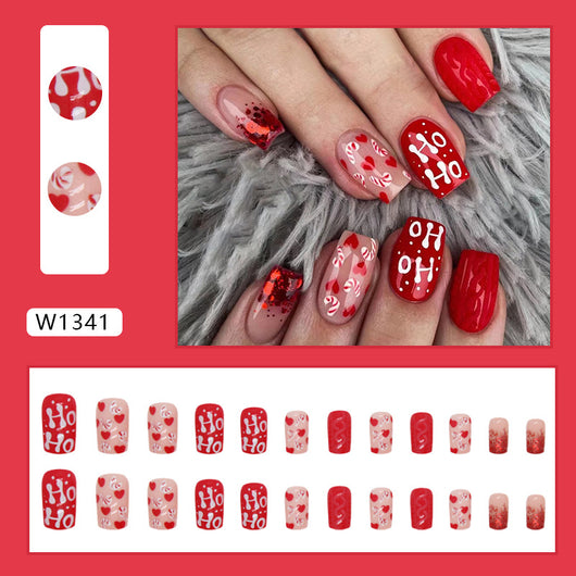 Uñas Postizas Navideñas con Brillo Rojo y Detalles de Amor - Image 2