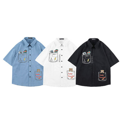 Camisa Casual Hombre Suelta con Costuras Estampadas en Color