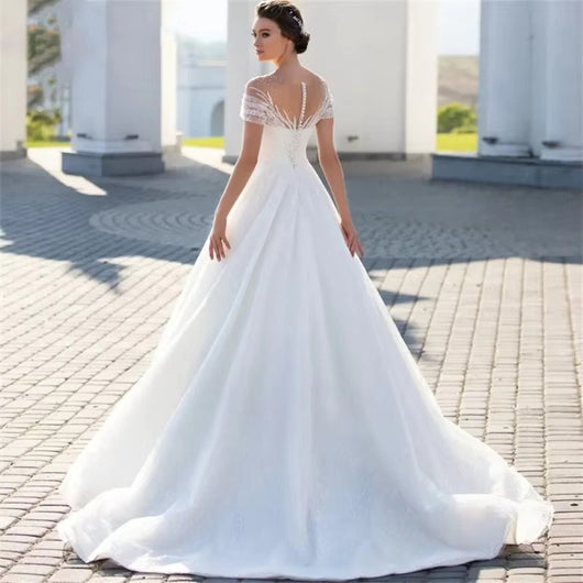 Vestido de Novia Hombros Descubiertos con Velo Nupcial de Encaje - Image 2