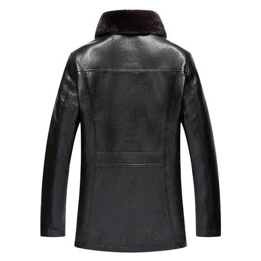 Abrigo de Cuero PU con Cuello de Piel para Hombre Maduro - Image 7
