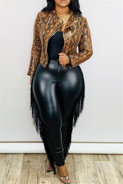 Pantalones de Cuero Premium con Detalle de Borlas - Talla Grande 9 Pulgadas - Image 8