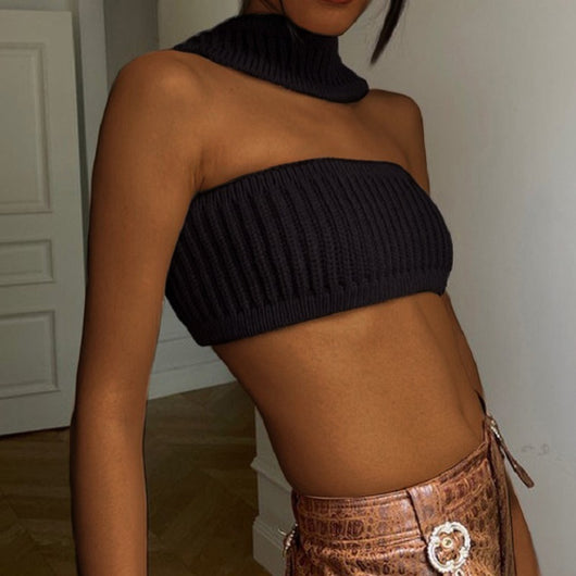 Blusa Tipo Halter de Fleece de Conejo para Mujer - Suéter Tejido Festivo - Image 8