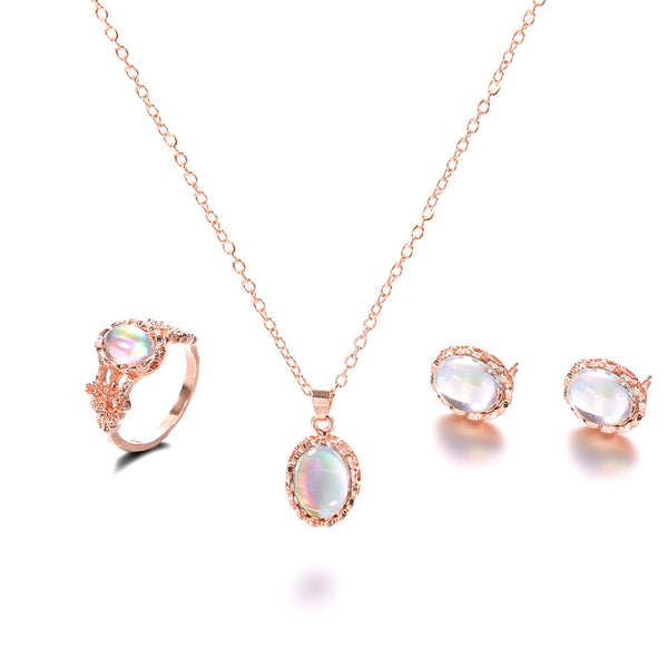 Conjunto de Joyas de Gemas Brillantes - Collar, Aretes y Anillo Tendencia Europa