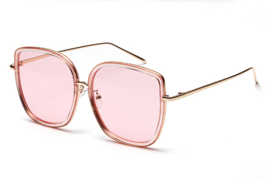 Big square sunglasses for women with transparent pink frames and pink gradient lenses, featuring gold-tone metal temples. - Image 9