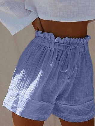 Shorts Boho de Cintura Alta Plisados con Cinturón Elástico en Algodón y Lino - Image 6