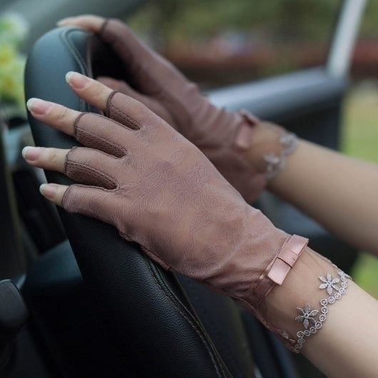 Guantes de Encaje Protección Solar Dedos Abiertos - Seda de Hielo Anti-UV para Mujer - Image 16