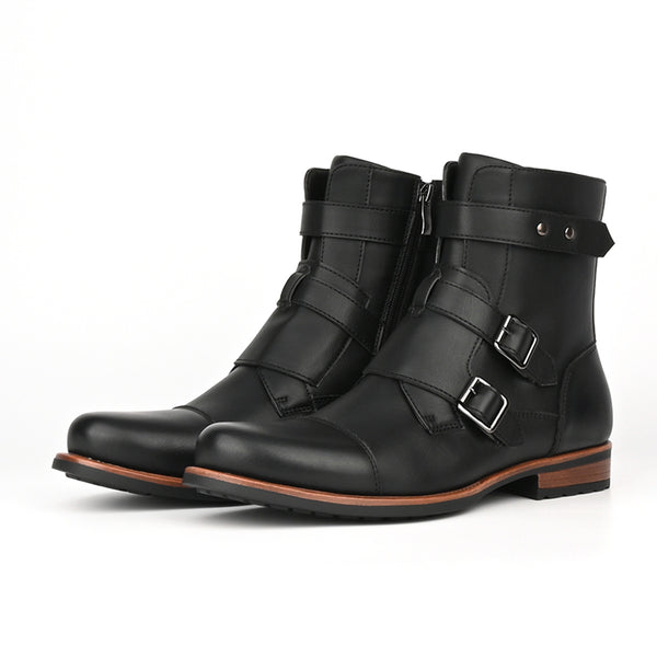 Botas Denim Minimalistas para Hombre con Cierre Lateral y Hebilla Metálica