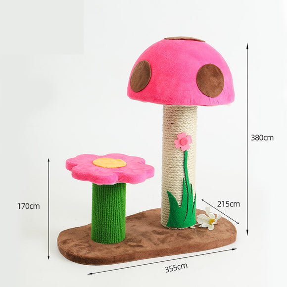 Arranhador para Gatos com Coluna de Sisal e Estrutura Escaladora Flor Cogumelo