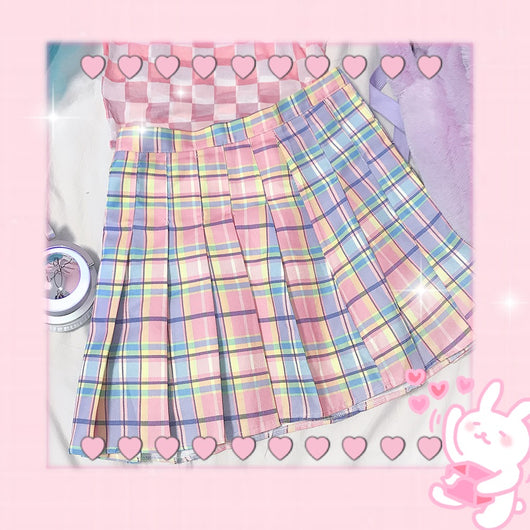 Falda Plisada Cuadros Degradado Rosa Estilo Colegiala Suelta