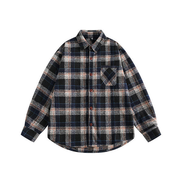 Camisa de Cuadros con Bolsillo Decorativo y Solapa a Juego