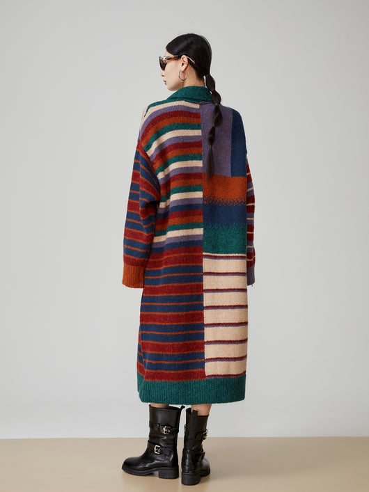 Suéter Abrigo Retro con Rayas de Colores para Mujer - Image 13