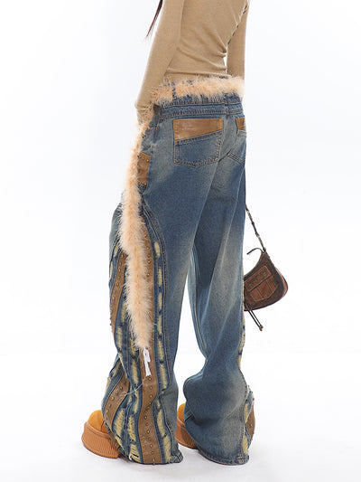 Jeans Deconstructidos Patchwork en Cuero Vintage Lavado Pesado - Image 9