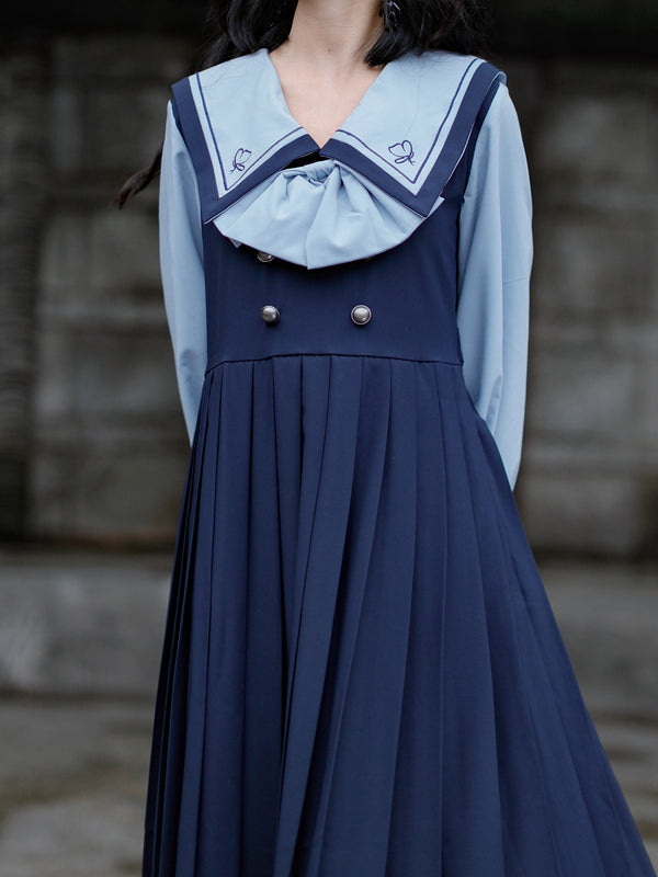 Vestido Preppy Azul Marino con Bordado Navy Japonés - Image 3