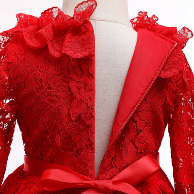 Vestido Elegante de Manga Larga con Encaje Floral para Niña - Image 12