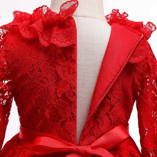 Vestido Elegante de Manga Larga con Encaje Floral para Niña - Image 12